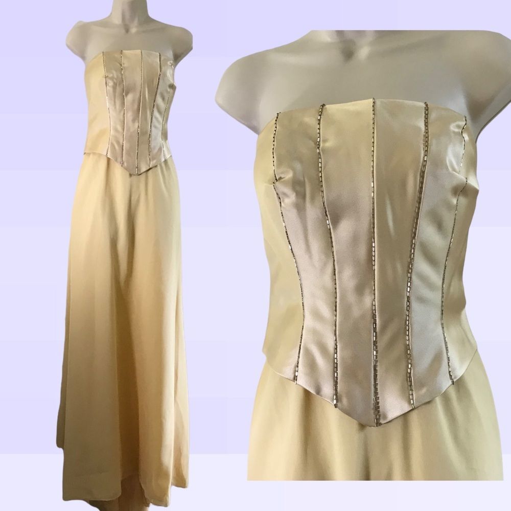 NWT butter yellow Alfred Angelo Strapless Corset Top Gown  Size 10